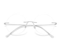 MAGIMODAC Women Men Round Reading Glasses Blue Light Blocking Titanium Frameless Ladies Readers Eyeglasses 0.0/1.0/1.5/2.0/2.5/3.0/3.5/4.0(Silver,3.50)