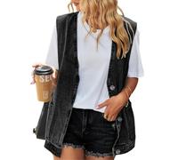 MAGIMODAC Womens Denim Jean Vests Sleeveless V Neck Jacket Oversized Casual Jackets Vintage Button Down Vest Coat with Pockets Black 2XL