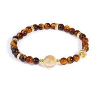 Magiriam Tiger Eye & Citrine Crystal Bead Bracelet for Women Men,Chakra Crystal Energy Bracelet with Gold Zircon Charms Protection & Confidence Lucky Amulet, Elastic Jewelry Gift for 6.3"-7.1" Wrist