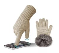 MAGISDU Alpaca Gloves Women Touch Screen Fleece Lined - Thermal Winter Gloves for Ladies with Anti-Slip Grip and Elegant Cable Jacquard for Ski Scooter Driving Running Dog Walking Smartphone