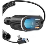 MAGJIEYX 5 in 1 Car Charger, 145W Cigarette Lighter USB Charger Socket Splitter Fast Charging Adapter with USB C Coiled Cable Compatible with iPhone 17 16 15 iPad Samsung Galaxy GPS Car Accessories