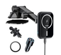 MAGJIEYX for MagSafe Car Mount Charger, 15W Car Phone Holder Wireless Charger with QC3.0 Fast Charging Adapter Fit on Dashboard Windshield Air Vent Compatible with iPhone 16 15 14 13 12 Series