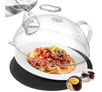 MAGJIUKE Microwave Cover, Clear BPA-Free Polycarbonate Dome Lid With Steamer Pot, 10 Inch, Transparent, Dishwasher Safe, Integrated Handle, With 12 Inch Silicone Mat, Kitchen Tools And Accessories