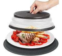 MAGJIUKE Microwave food Cover & Mat,Vented Collapsible Splatter Guard dish Plate lid & Silicone Round Kitchen mat,Heat Resistant Multi-Purpose Non-Slip Trivet Drying mat,Home Apartment Essential