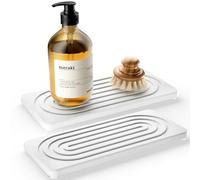 MAGKOTA Water Absorbing Stone Tray, Quick Drying Diatomite Bathroom Tray Countertop, Stone Drying Mat for Kitchen Counter, Soap Dish Dispenser Vanity Organizer, White-A-8.3" x 4"