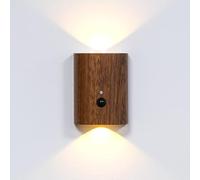 FIRST4MAGNETS MagLight Magnetic Wall Sconce Sensor Light, Wooden Wireless USB Rechargeable Night Light for Bedroom, Office, Study, Living Room, Hallway - Sapele Wood