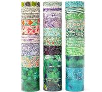 MAGLITT Basic Washi Tape Set 30 Rolls Solid Colors Grid Decorative Tapes Pack for Journals, Planners, Scrapbooking, Gift Wrapping, DIY Crafts (Flowers & Plants)