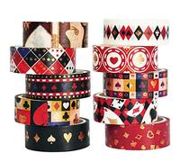 MAGLITT Poker Washi Tape Set 10 Rolls Playing Cards Patterns Gold Decorative Tapes for Journals, Planners, Scrapbooking, Gift Wrapping, DIY Crafts (Poker)