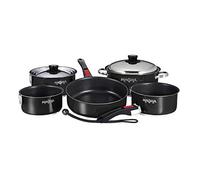 Magma 10 Piece Gourmet Nesting Stainless Steel Cookware Set with Ceramica Non-Stick, Induction Compatible, Oven Safe to 500°F - Suitable for All Stovetops, Removable Handles, Jet Black