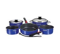 Magma 10 Piece Gourmet Nesting Stainless Steel Cookware Set with Ceramica Non-Stick, Induction Compatible, Oven Safe to 500°F - Suitable for All Stovetops, Removable Handles, Cobalt Blue