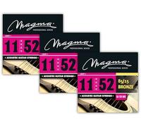 Magma - 3 Sets Light + Gauge Acoustic Guitar Strings 11-52 85/15 Bronze Acoustic Strings (.011" - .052") - GA130B85