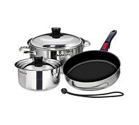 Magma 7 Piece Gourmet Nesting Stainless Steel Cookware Set with Ceramica Non-Stick, Induction Compatible, Oven Safe to 500°F - Suitable for All Stovetops, Removable Handles, Stainless Steel