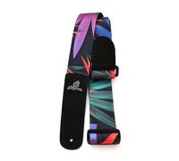 MAGMA Guitar Strap - Adjustable Polyester Guitar Strap with Leather Ends - Violet Flowers Design
