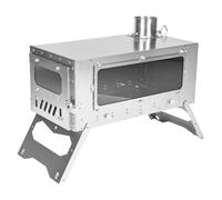 Magma Titanium Hot Tent Stove with Removable Oven,Magma | Titanium wood stove with a removable bottom oven, left-side chimney for expanded cooking area, and 13L firebox capacity