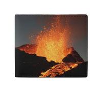 Magma Volcanoes Eruption Men Wallet Leather Bifold Wallets with Window Slim Minimalist Front Pocket