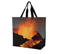 Magma Volcanoes Eruption Reusable Grocery Bag Large Capacity Foldable Shopping Tote with Inner Pocket