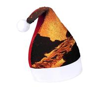 Magma Volcanoes Eruption Sequins Santa Hat Christmas Cap Xmas Adult Headwear for Holiday Party New Year Festive