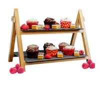 Magna Retail 2 Tier Slate Cake Stand Afternoon Tea Stands Rustic Serving Platter For Desserts Foldable Food Display Rack