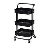 Magna Retail 3-Tier Metal Trolley On Wheels In Black Storage Shelves Cleaning Trolley Metal Rolling Cart Cleaning Caddy
