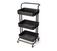 Magna Retail 3-Tier Storage Trolley On Wheels In Black Cleaning Caddy Bathroom Shelving Rolling Cart Cleaning Trolley