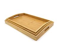 Magna Retail Bamboo Serving Tray Set Of 3 Breakfast In Bed Tea Trays With Handles Lap Trays For Eating Party Serving Platters