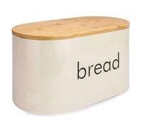 MAGNA RETAIL Kitchen Bread Bin with Bamboo Lid | Cream Vintage Style Bread Tin | Includes Bamboo Chopping Board Lid | Breadbin Storage for Loaves, Pastries, Rolls | Kitchen Countertop