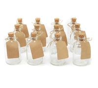 MAGNA RETAIL Mini Glass Bottles | Set of 12 | Wedding Favours | Party Favours | 50ml Potion Bottles With Cork Stoppers | Includes Labels & String | Arts Crafts Decoration | Tiny Glass Jars
