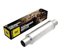 MagnaFlow Performance Exhaust Muffler 10416: 2.5"/2.5" Inlet/Outlet, 4x4x14" Round, Stainless Steel, Satin Finish