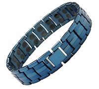 Magnatural Titanium Magnetic Bracelet Double Row Extra Strength Adjustable Bracelets for Men Women with Links Adjusting Tool - Electric Blue Design
