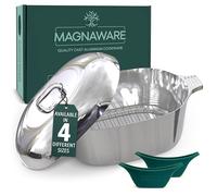 Magnaware Cast Aluminum Dutch Oven - Oval Lightweight Pot For Cajun Cookware, Bread Baking & More - Roaster Pan with Silicone Covers & Rack For Even Heat Distribution - 12L