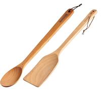 MAGNAWARE Extra Long 18-Inch Wooden Spoon & Spatula Set - Heavy Duty Solid Wood Cooking Utensils for Big Pots, Cajun & Southern Cooking, Brewing, Stirring, Mixing
