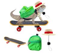 MAGNEECH 3 Pack Bearded Dragon Accessories Reptile Toys，Mini Skateboard Backpack Adjustable Hat for Lizard Bearded Dragons Hamster Parrot Little Turtle Reptiles Outdoor Adventure (Green)