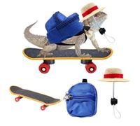 MAGNEECH 3 Pack Bearded Dragon Accessories Reptile Toys，Mini Skateboard Backpack Adjustable Hat for Lizard Bearded Dragons Hamster Parrot Little Turtle Reptiles Outdoor Adventure (Blue)
