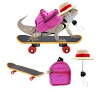 MAGNEECH 3 Pack Bearded Dragon Accessories Reptile Toys，Mini Skateboard Backpack Adjustable Hat for Lizard Bearded Dragons Hamster Parrot Little Turtle Reptiles Outdoor Adventure (Red)