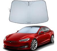 Magnelex Tesla Windshield Sunshade for Model S | Reflective 240T Material Car Sun Visor with Mirror Cut-Out. Tesla Model S Sunshade | Foldable Sun Shield for Sun Heat and UV Protection