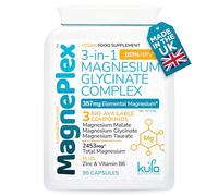 MagnePlex - Magnesium Glycinate 3-in-1 Complex - 2454mg Gentle High Absorption Magnesium with Malate, Taurate, plus Zinc and Vitamin B6 for Sleep, Stress, Energy and Muscle Support - 90 Vegan Capsules