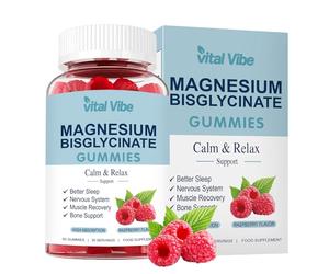 Magnesium Bisglycinate Gummies 400mg, Chelated Magnesium Bisglycinate for Adult - Vitamin C, D3 & B6, for Sleep, Calm & Relaxation, Muscle & Energy - Raspberry Flavor, 60 Vegan Gummies