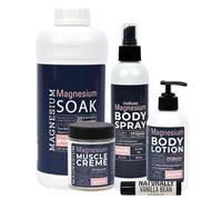 Magnesium Bundle - Magnesium Soak, Body Lotion, Muscle Cream and Topical Body Spray with a Vanilla Bean Lip Balm, Organic, Natural, Pure (FLES COLOR MAY DIFFERENCE)