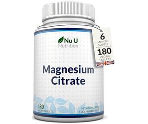 Magnesium Citrate 700mg - 180 Vegan Tablets - 6 Month Supply - Providing 200mg of Elemental Magnesium per Tablet - Made in the UK - Nu U Nutrition