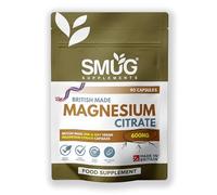 Magnesium Citrate British Made by SMUG Supplements - 90 Vegan Capsules not Tablets - Providing 180mg Elemental Magnesium - Highly Absorbable Daily 600mg Supplement for Men and Women