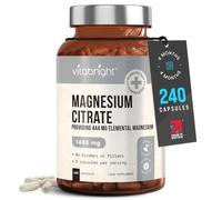 Magnesium Citrate Capsules 1480mg | 444mg Elemental | 4 Months Supply | Magnesium supplements that contribute to electrolyte balance - for regular daily hydration use, not powder or tablets