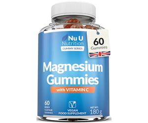 Magnesium Citrate Gummies 1250mg for Adults and Kids (5+) - 60 Vegan Gummies - Berry Flavour - Providing 150mg of Elemental Magnesium & 80mg of Vitamin C - Made in the UK - Nu U Nutrition