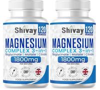 Magnesium Glycinate 3 in 1 Complex | 1800mg Per Serving - 384mg Elemental Mg | High Strength Magnesium Bisglycinate, Malate, Citrate | 120 Vegan Capsules | Made in The UK by Shivay Herbals (Pack of 2)