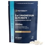 Magnesium Glycinate 3-in-1 with Ashwagandha KSM-66-2500mg Supplements as Bisglycinate, Citrate & Malate | 120 Vegan Capsules, Triple High Absorption 380mg Elemental | by Horbaach