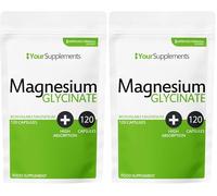 Magnesium Glycinate by Your Supplements | UK Made | True Unblended Bisglycinate | 120 High Absorption Capsules | Suitable for Vegetarians & Vegans (Pack of 2)