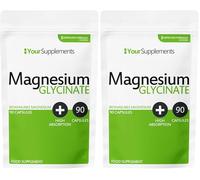 Magnesium Glycinate by Your Supplements | UK Made | True Unblended Bisglycinate | 90 High Absorption Capsules | Suitable for Vegetarians & Vegans (Pack of 2)