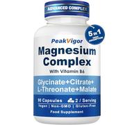 Magnesium Glycinate for Sleep, Extra Strength for Calm, 5-in-1 Complex Supplements as Bisglycinate, Citrate, Malate & L-Threonate with Vitamin B6, High Absorption, Ease of Swallow, 90 Vegan Capsules