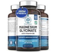 Magnesium Glycinate High Strength 1500mg - High Absorption, Easy to Digest - UK Made Supplement for Sleep & Energy - Mag Bisglycinate with Vitamin B6 Tablets - 300mg Elemental Magnesium - 60 Capsules
