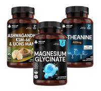 Magnesium Glycinate, L-Theanine & Ashwagandha KSM-66 with Lion’s Mane Bundle - 2 Months Supply, 3 x 120 Capsule High Strength Supplements with Vitamin B6 & Black Pepper - Sleep Bundle by New Leaf