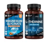 Magnesium Glycinate & L Theanine Bundle - 300mg with Turmeric & Vitamin B6 + 400mg L Theanine Enriched with Vitamin B6 - UK Made by New Leaf